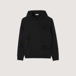Sweats & Joggings*SANDRO Hoodie à Capuche Orné De Fleurs Noir