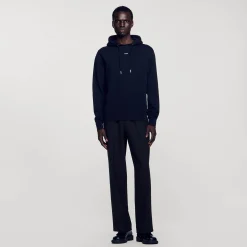 Sweats & Joggings|Pulls & Cardigans*SANDRO Hoodie Homme Brodé En Coton Biologique Noir