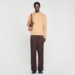 Sweats & Joggings|Pulls & Cardigans*SANDRO Hoodie Homme Brodé En Coton Biologique Marron Clair