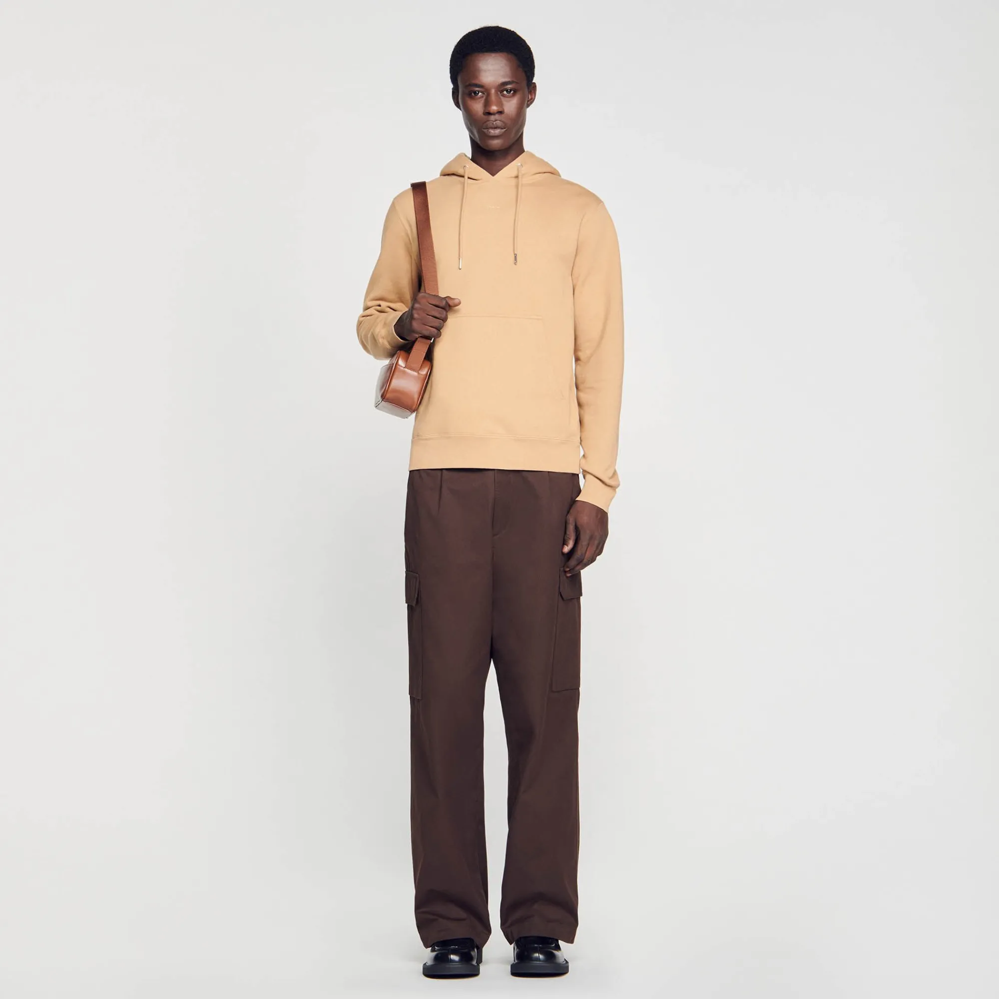 Sweats & Joggings|Pulls & Cardigans*SANDRO Hoodie Homme Brodé En Coton Biologique Marron Clair