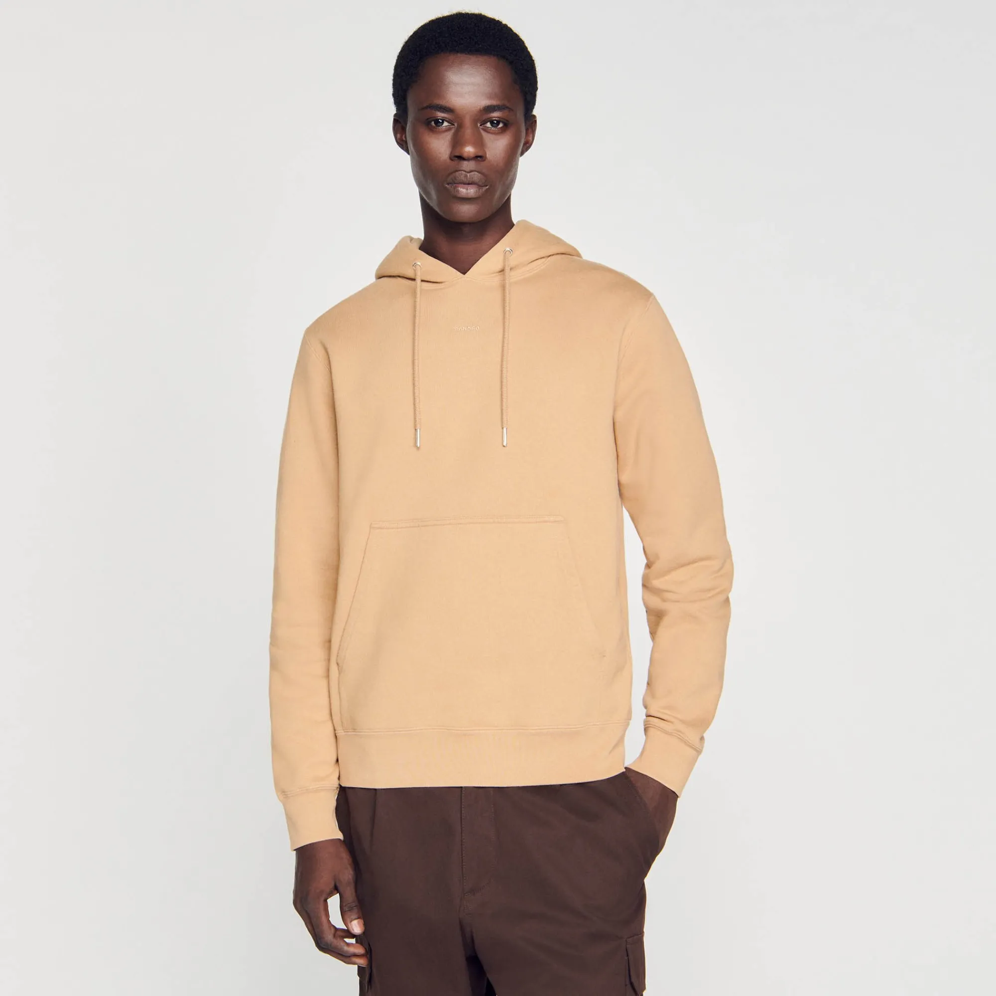 Sweats & Joggings|Pulls & Cardigans*SANDRO Hoodie Homme Brodé En Coton Biologique Marron Clair