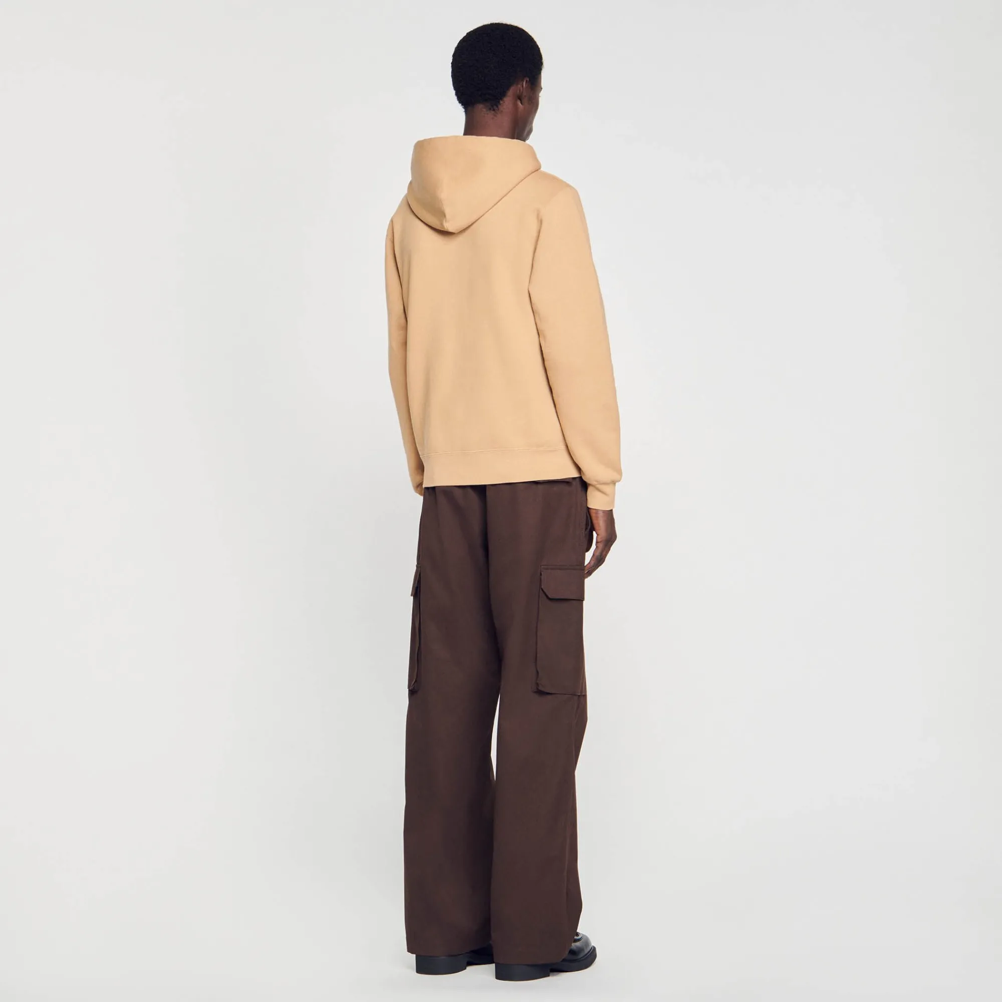Sweats & Joggings|Pulls & Cardigans*SANDRO Hoodie Homme Brodé En Coton Biologique Marron Clair