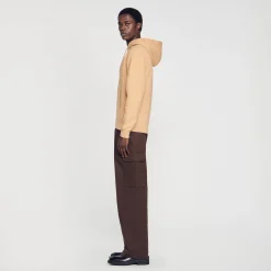 Sweats & Joggings|Pulls & Cardigans*SANDRO Hoodie Homme Brodé En Coton Biologique Marron Clair