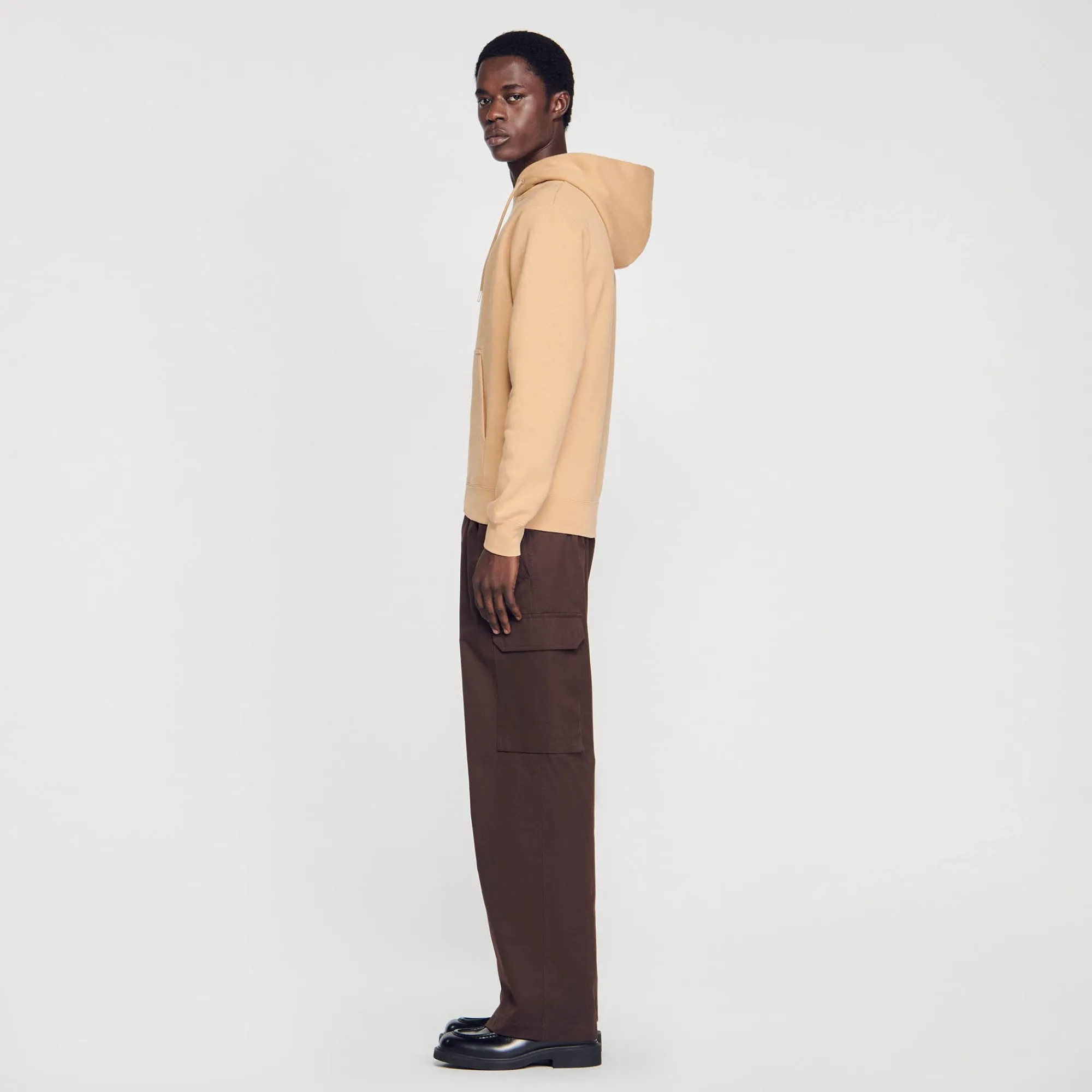 Sweats & Joggings|Pulls & Cardigans*SANDRO Hoodie Homme Brodé En Coton Biologique Marron Clair