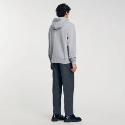 Sweats & Joggings*SANDRO Hoodie Homme Brodé En Coton Biologique gris chiné