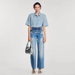 Pantalons & Jeans*SANDRO Jean à Triple Ceinture Bleu jean