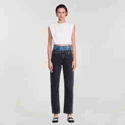 Pantalons & Jeans*SANDRO Jean Double Ceinture Bicolore Gris