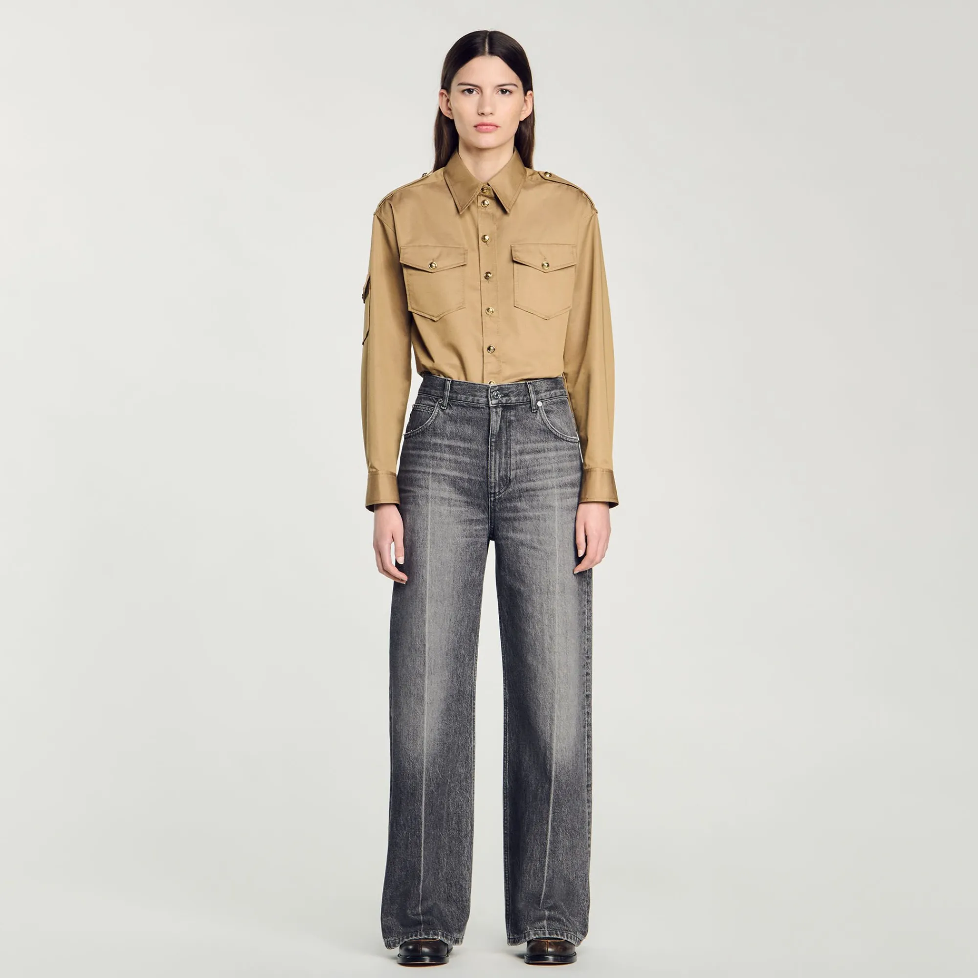 Pantalons & Jeans*SANDRO Jean Droit Taille Basse Gris