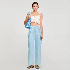 Pantalons & Jeans*SANDRO Jean Large à Plis Creux Bleu jean clair