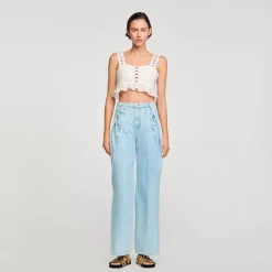 Pantalons & Jeans*SANDRO Jean Large à Plis Creux Bleu jean clair