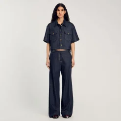 Ensembles|Pantalons & Jeans*SANDRO Jean Large Brut Bleu brut