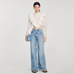 Pantalons & Jeans*SANDRO Jean Large Orné De Cœurs En Strass Bleu jean