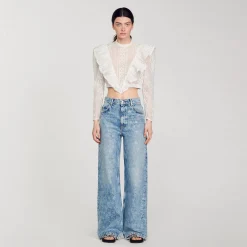 Pantalons & Jeans*SANDRO Jean Large Orné De Cœurs En Strass Bleu jean