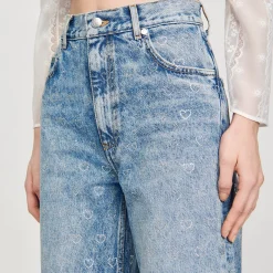 Pantalons & Jeans*SANDRO Jean Large Orné De Cœurs En Strass Bleu jean