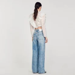 Pantalons & Jeans*SANDRO Jean Large Orné De Cœurs En Strass Bleu jean