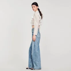 Pantalons & Jeans*SANDRO Jean Large Orné De Cœurs En Strass Bleu jean