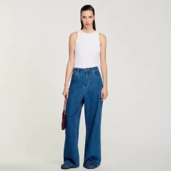 Pantalons & Jeans*SANDRO Jean Large Strassé Bleu jean