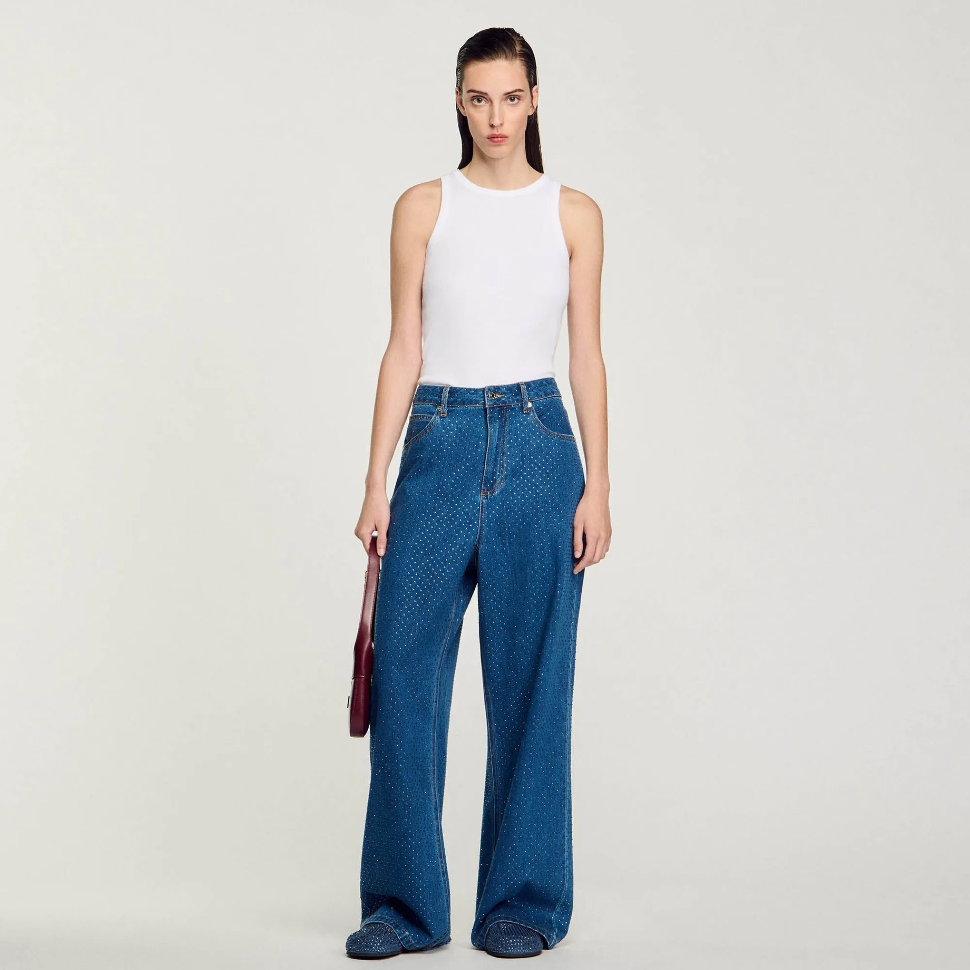 Pantalons & Jeans*SANDRO Jean Large Strassé Bleu jean