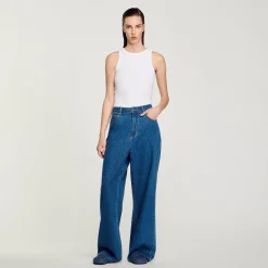 Pantalons & Jeans*SANDRO Jean Large Strassé Bleu jean