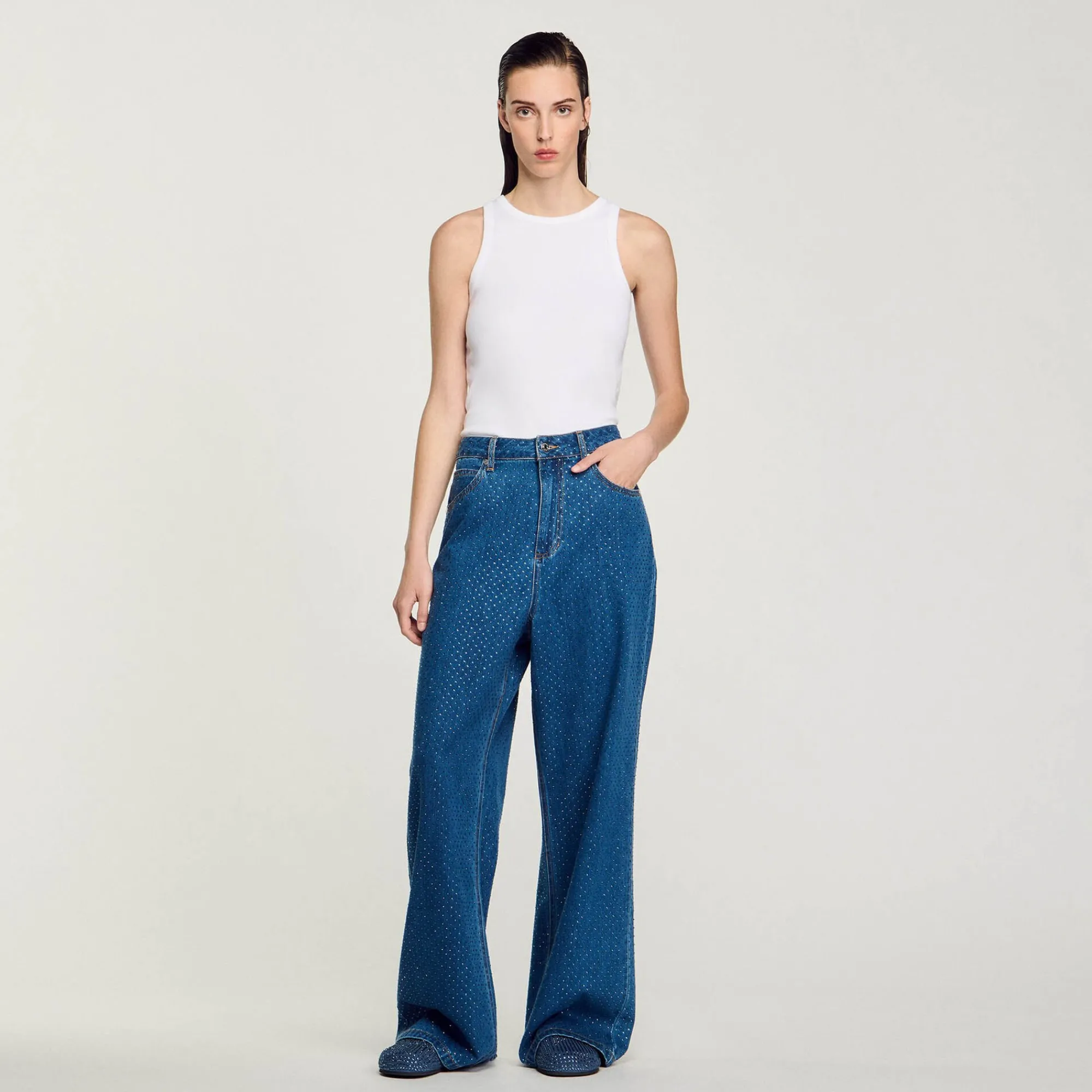 Pantalons & Jeans*SANDRO Jean Large Strassé Bleu jean