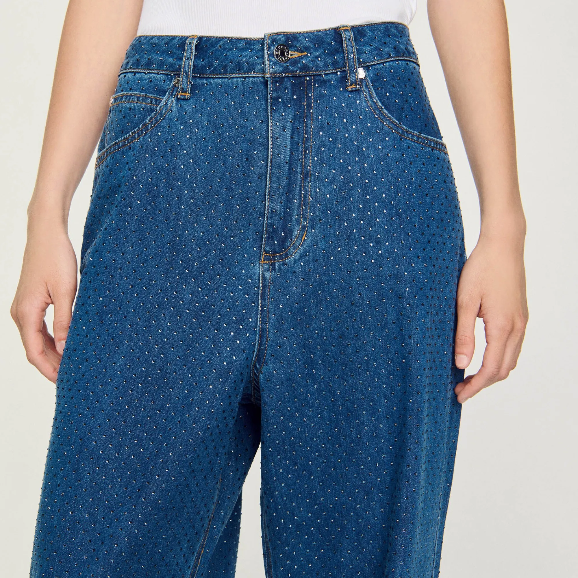 Pantalons & Jeans*SANDRO Jean Large Strassé Bleu jean