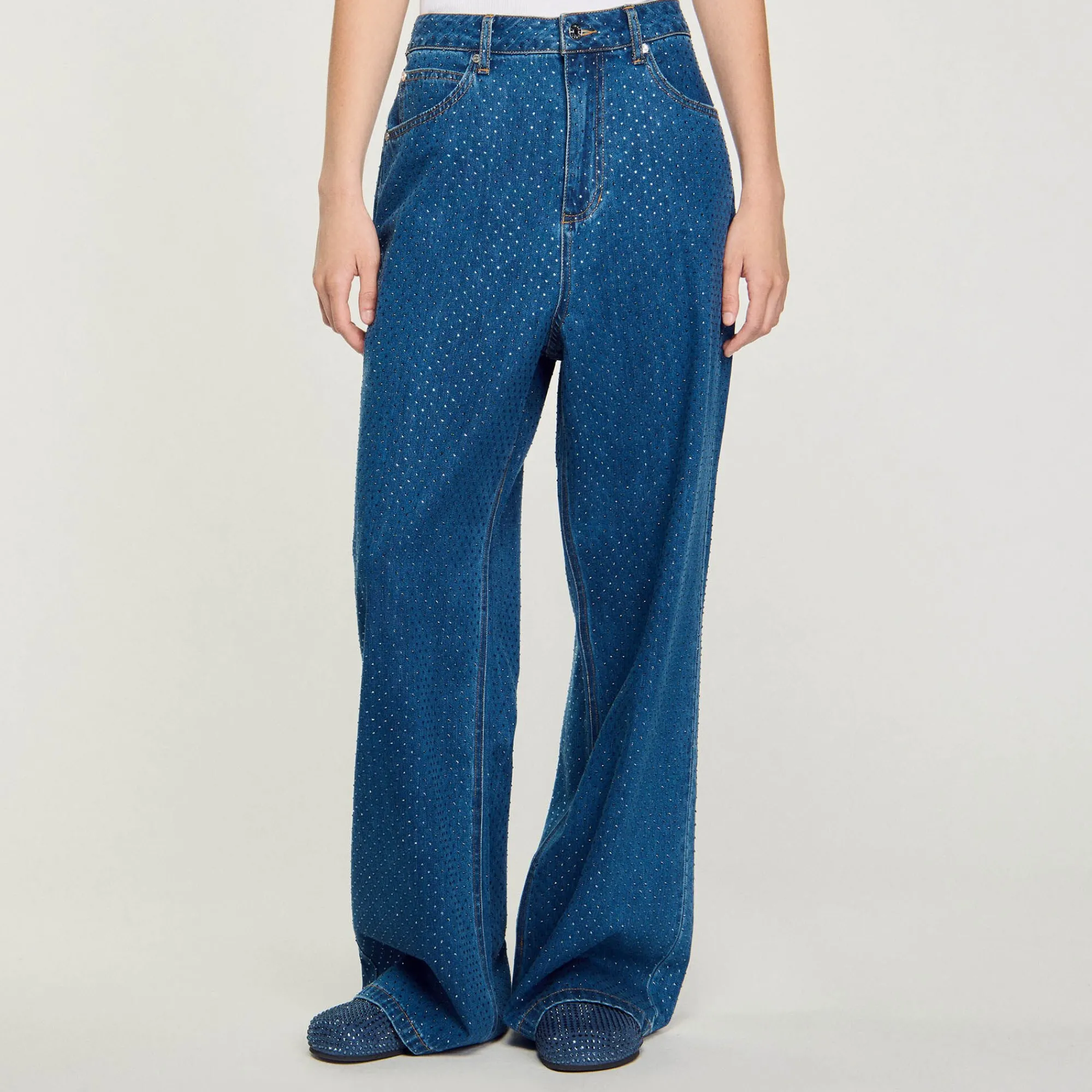 Pantalons & Jeans*SANDRO Jean Large Strassé Bleu jean