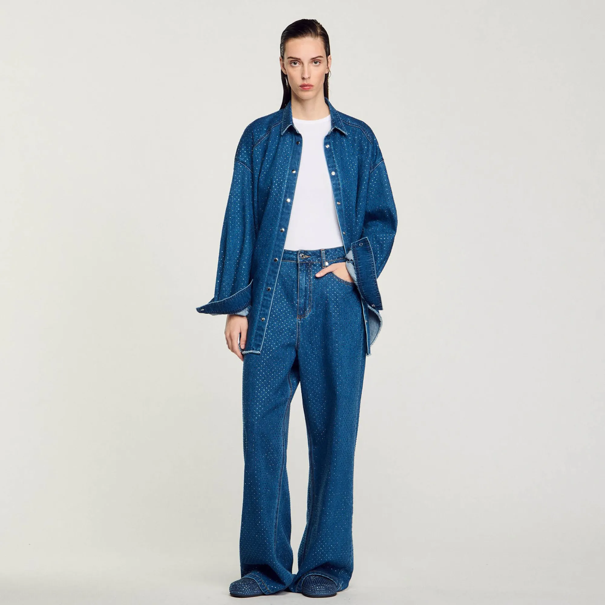 Pantalons & Jeans*SANDRO Jean Large Strassé Bleu jean