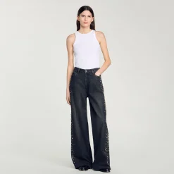 Pantalons & Jeans*SANDRO Jean Large Strassé Noir