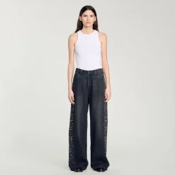Pantalons & Jeans*SANDRO Jean Large Strassé Noir