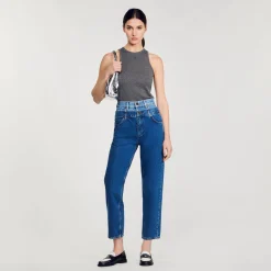 Pantalons & Jeans*SANDRO Jean Mom Double Ceinture Bleu