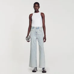 Pantalons & Jeans*SANDRO Jean Orné De Strass Bleu jean clair