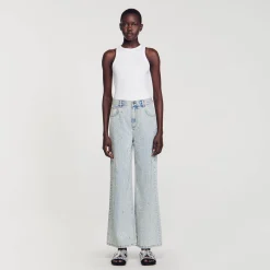Pantalons & Jeans*SANDRO Jean Orné De Strass Bleu jean clair
