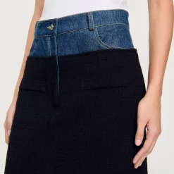 Jupes & Shorts*SANDRO Jupe Bimatière Denim Et Tweed Noir