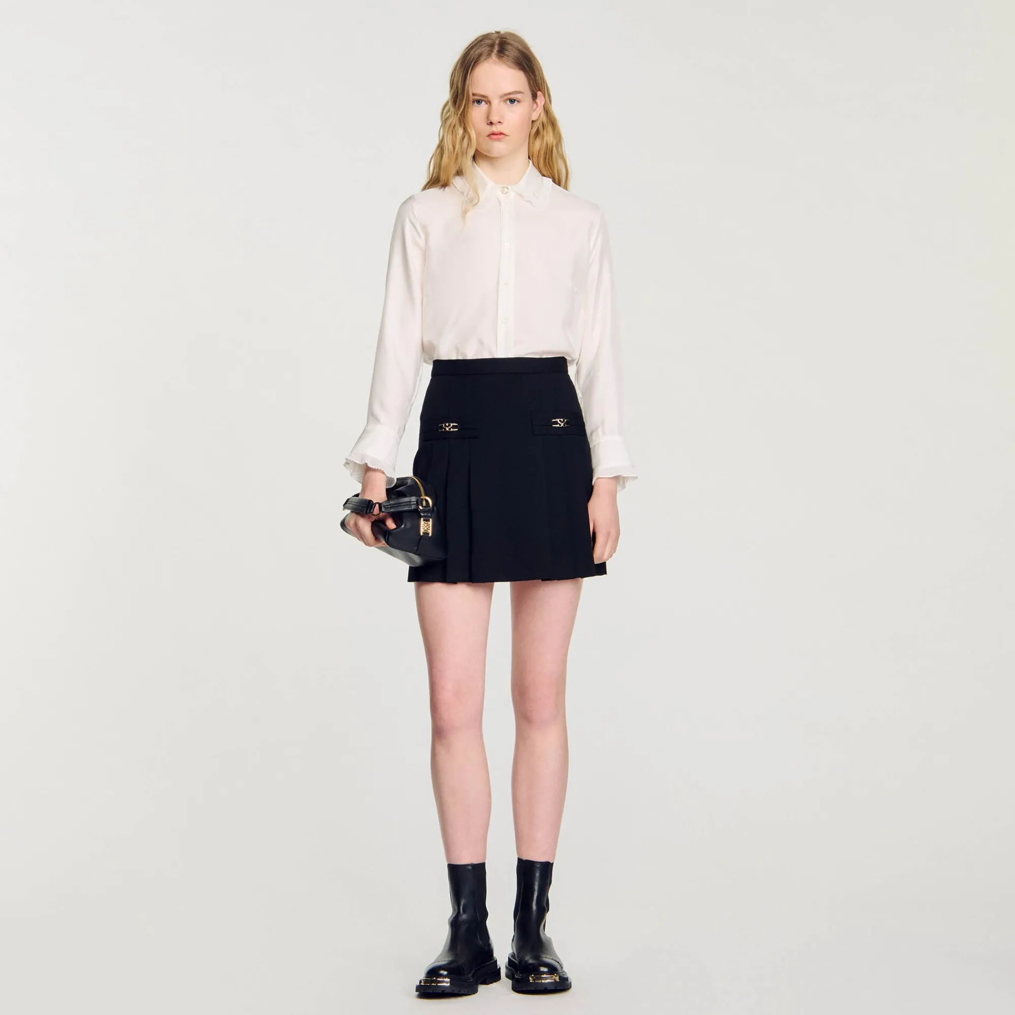 Jupes & Shorts*SANDRO Jupe Courte à Plis Piqués Noir