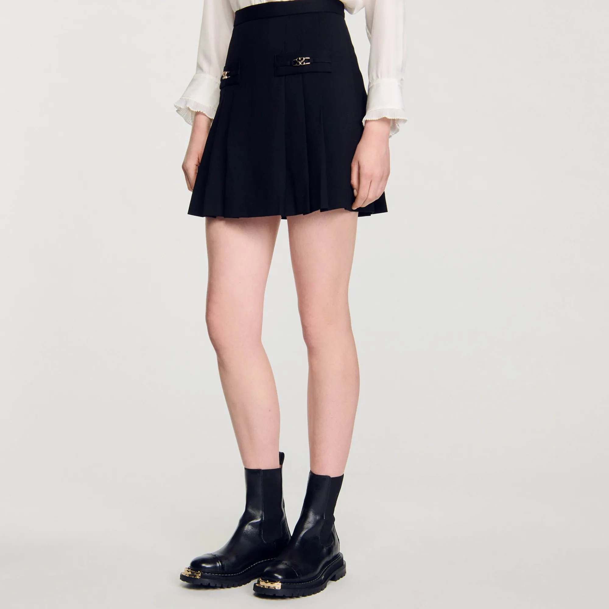 Jupes & Shorts*SANDRO Jupe Courte à Plis Piqués Noir