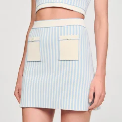 Ensembles|Jupes & Shorts*SANDRO Jupe Courte à Rayures Bleu / Blanc