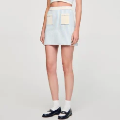 Ensembles|Jupes & Shorts*SANDRO Jupe Courte à Rayures Bleu / Blanc