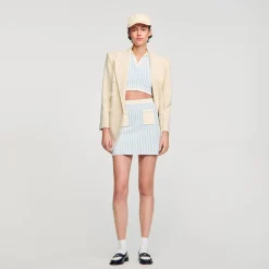 Ensembles|Jupes & Shorts*SANDRO Jupe Courte à Rayures Bleu / Blanc