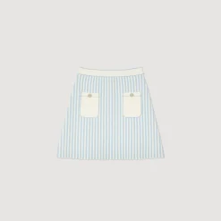 Ensembles|Jupes & Shorts*SANDRO Jupe Courte à Rayures Bleu / Blanc