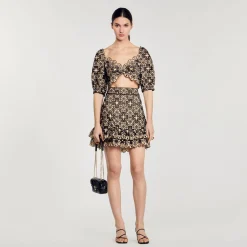 Jupes & Shorts*SANDRO Jupe Courte En Broderie Anglaise Beige / Noir