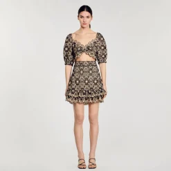Jupes & Shorts*SANDRO Jupe Courte En Broderie Anglaise Beige / Noir