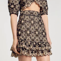 Jupes & Shorts*SANDRO Jupe Courte En Broderie Anglaise Beige / Noir