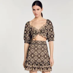 Jupes & Shorts*SANDRO Jupe Courte En Broderie Anglaise Beige / Noir