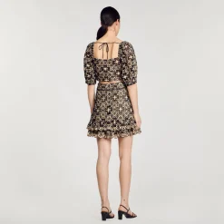 Jupes & Shorts*SANDRO Jupe Courte En Broderie Anglaise Beige / Noir