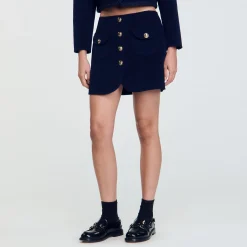 Ensembles|Jupes & Shorts*SANDRO Jupe Courte En Laine Double Face Marine