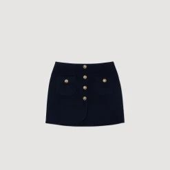 Ensembles|Jupes & Shorts*SANDRO Jupe Courte En Laine Double Face Marine