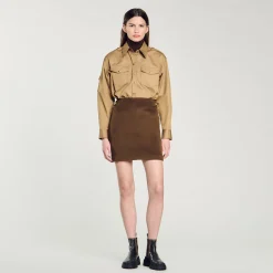 Jupes & Shorts*SANDRO Jupe Courte En Laine Double Face Kaki