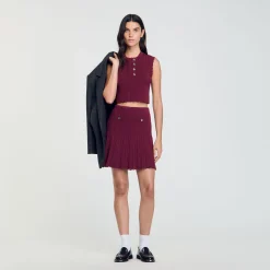 Ensembles|Jupes & Shorts*SANDRO Jupe Courte En Maille Plissée Bordeaux