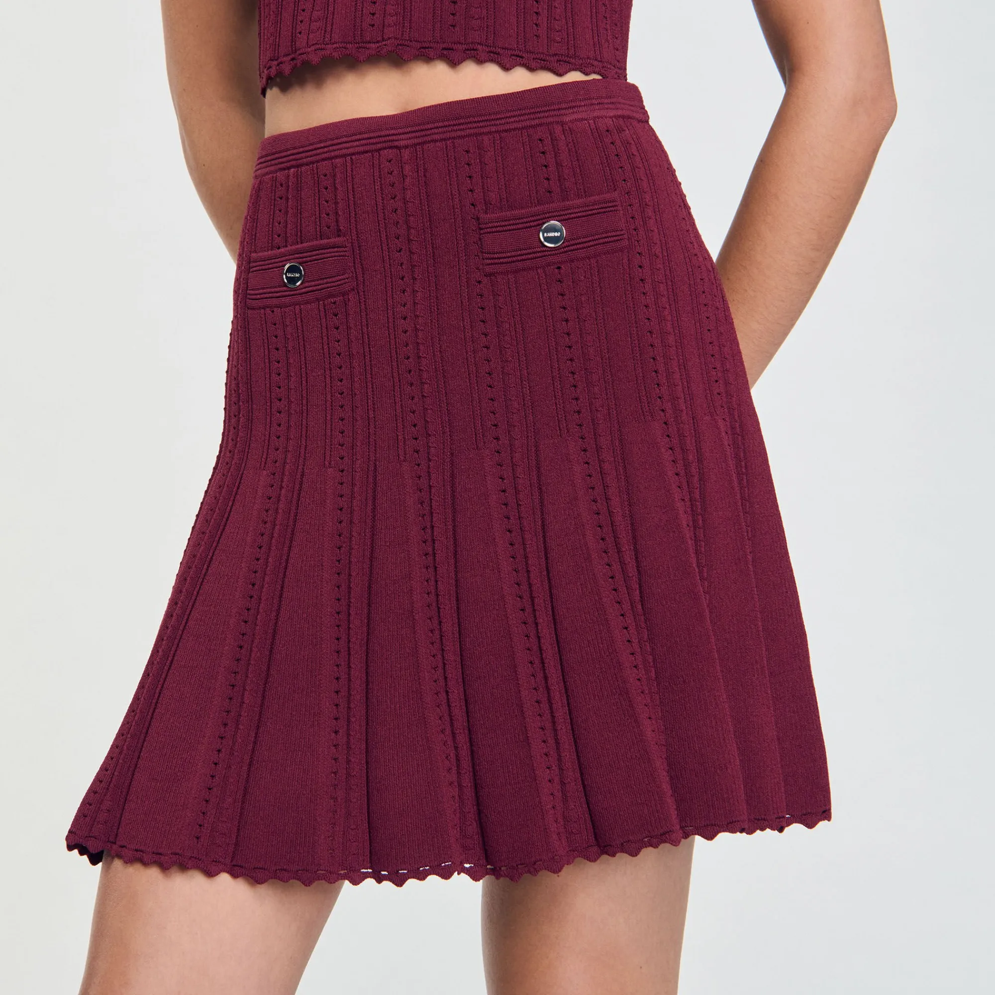 Ensembles|Jupes & Shorts*SANDRO Jupe Courte En Maille Plissée Bordeaux