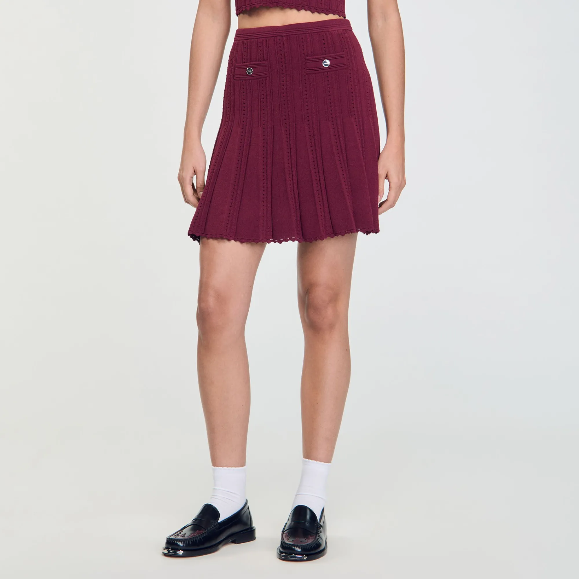 Ensembles|Jupes & Shorts*SANDRO Jupe Courte En Maille Plissée Bordeaux